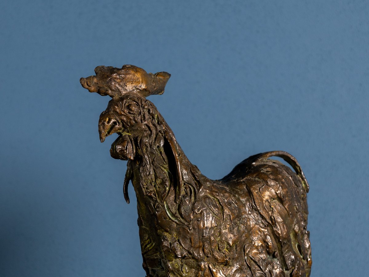 Bronze Sculpture Depicting A Rooster, Signed And Dated 79-photo-3
