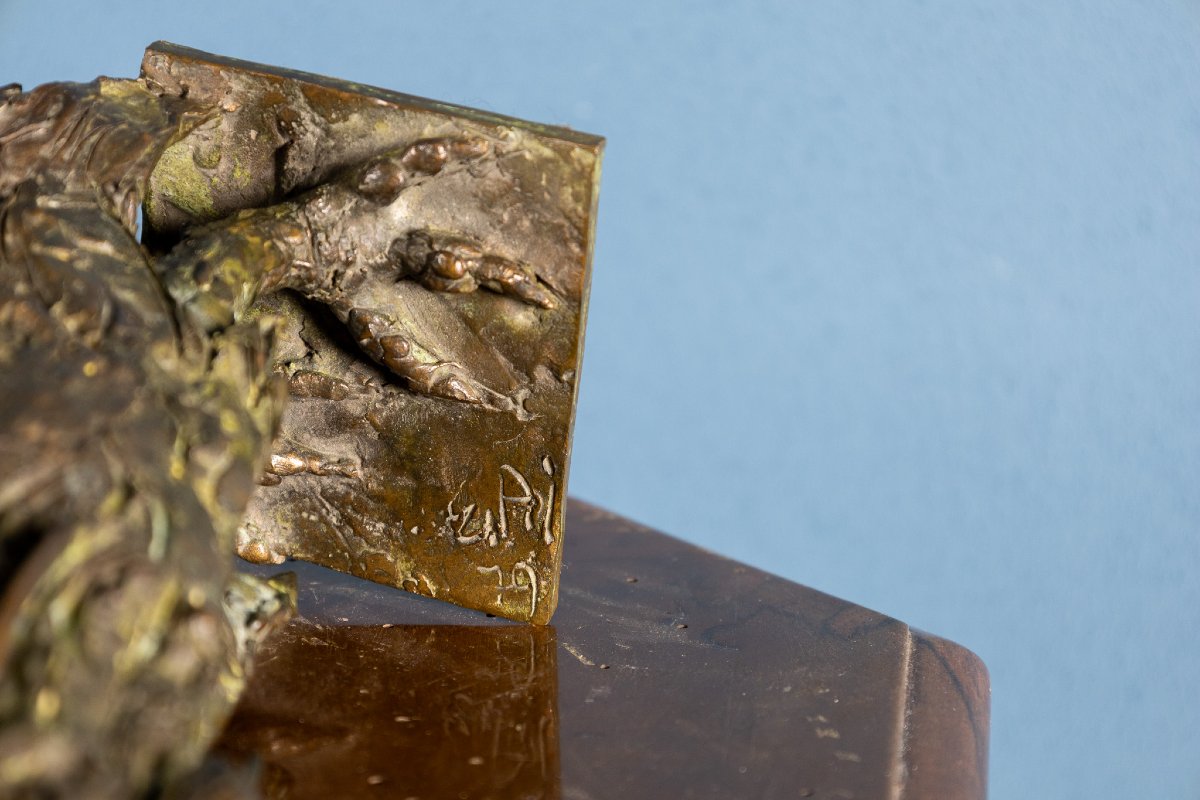 Bronze Sculpture Depicting A Rooster, Signed And Dated 79-photo-4