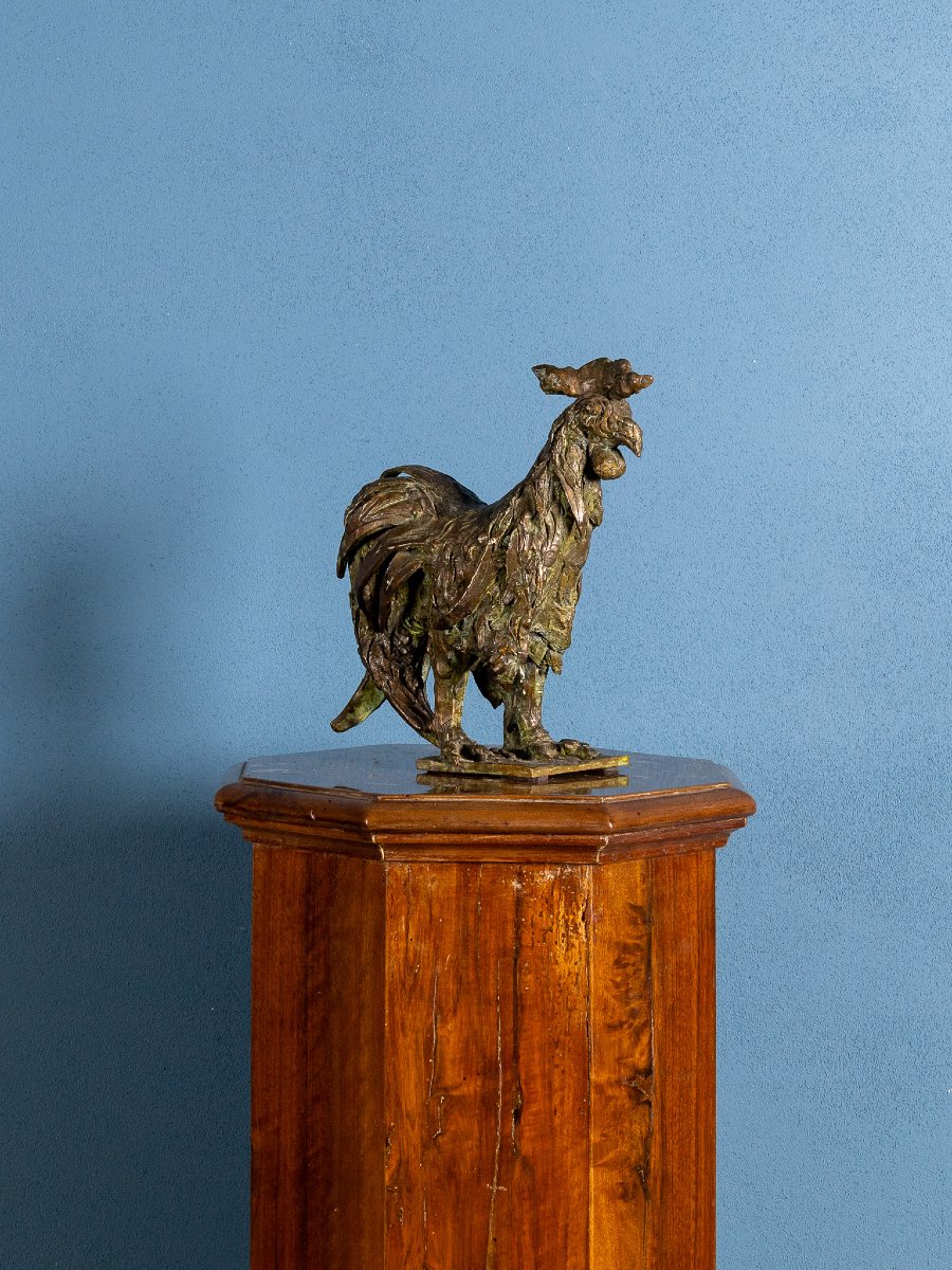 Bronze Sculpture Depicting A Rooster, Signed And Dated 79-photo-2