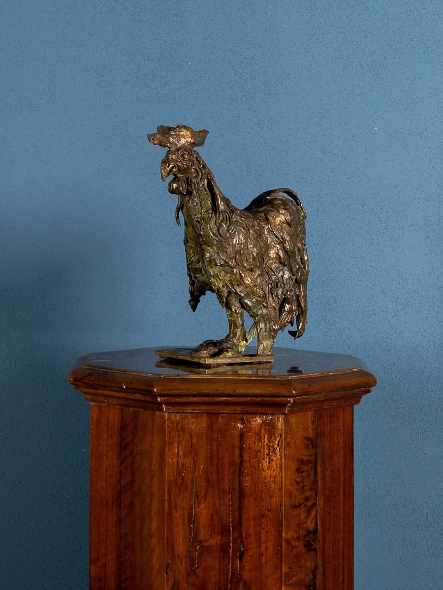 Bronze Sculpture Depicting A Rooster, Signed And Dated 79