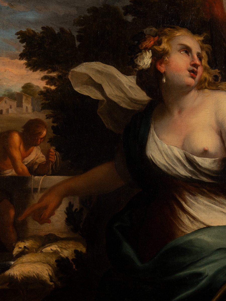 Gio Raffaele Badaracco (Genova 1648-1726), Rachel et Jacob, peinture baroque génoise-photo-2