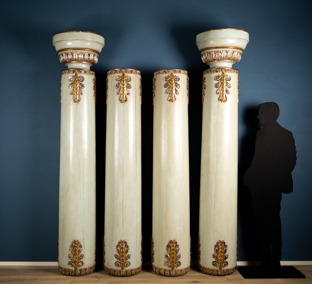 Elegant Set Of 8 Lacquered And Gilded Wooden Columns In Mecca Style, Late 18th Century-photo-2