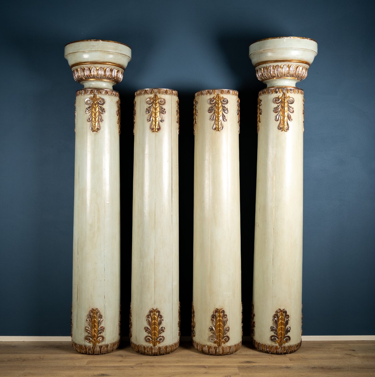 Elegant Set Of 8 Lacquered And Gilded Wooden Columns In Mecca Style, Late 18th Century-photo-3