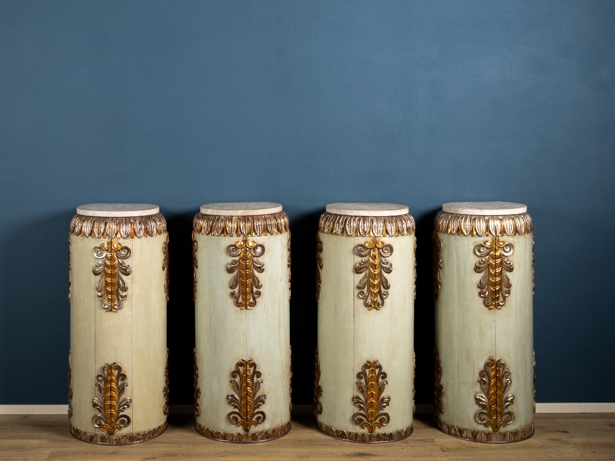 Elegant Set Of 8 Lacquered And Gilded Wooden Columns In Mecca Style, Late 18th Century-photo-4