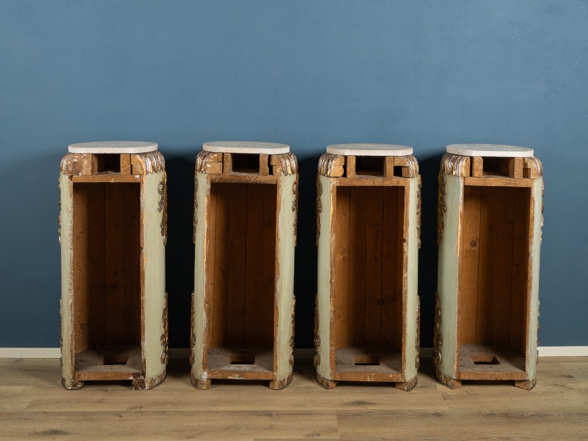 Elegant Set Of 8 Lacquered And Gilded Wooden Columns In Mecca Style, Late 18th Century-photo-2
