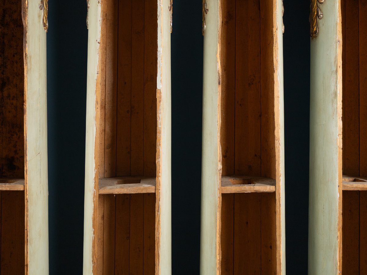 Elegant Set Of 8 Lacquered And Gilded Wooden Columns In Mecca Style, Late 18th Century-photo-4