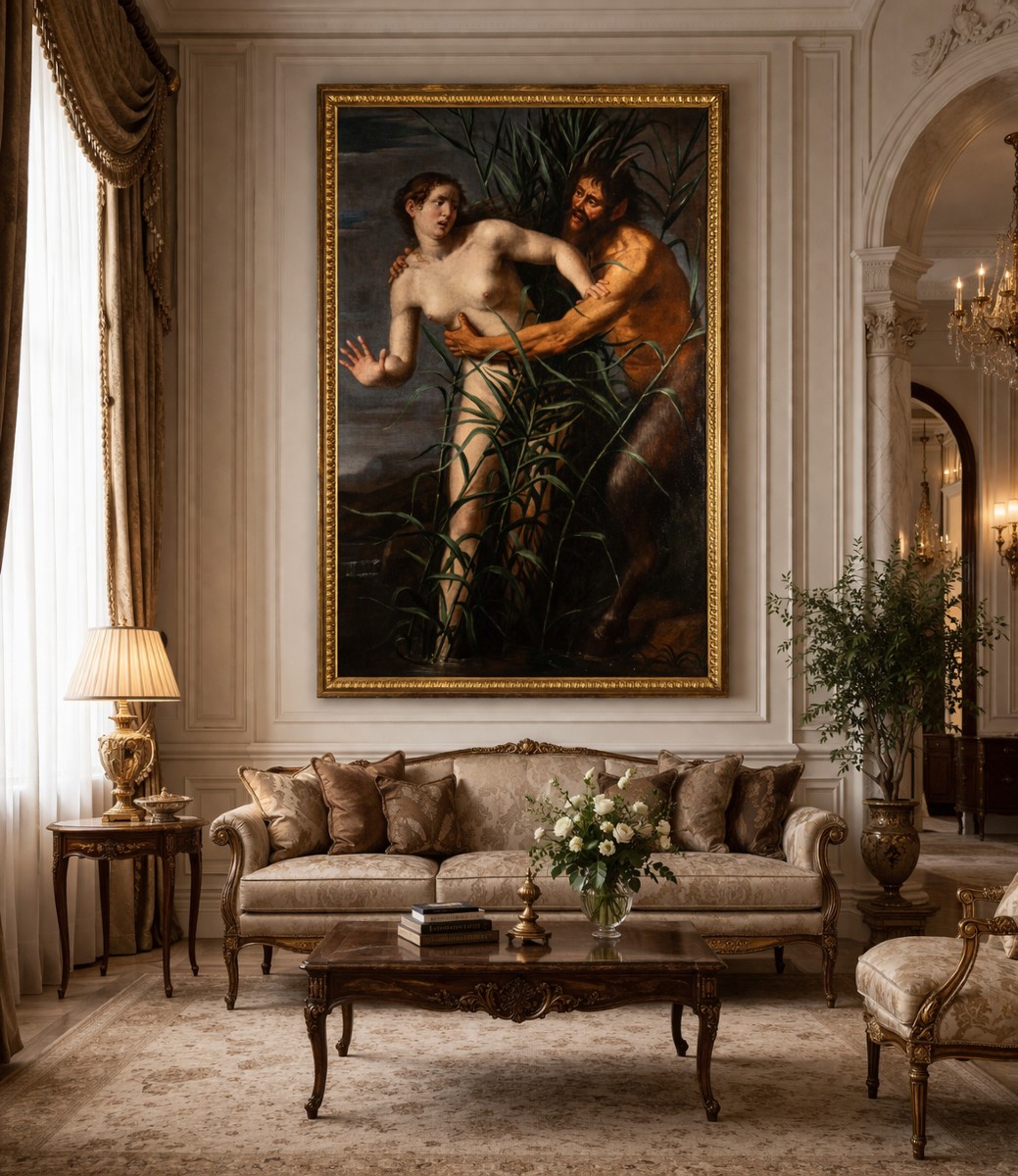 Giovanni Venanzi (pesaro 1627–1705), Pan And Syringe, 1674, Oil On Canvas Signed And Dated-photo-4