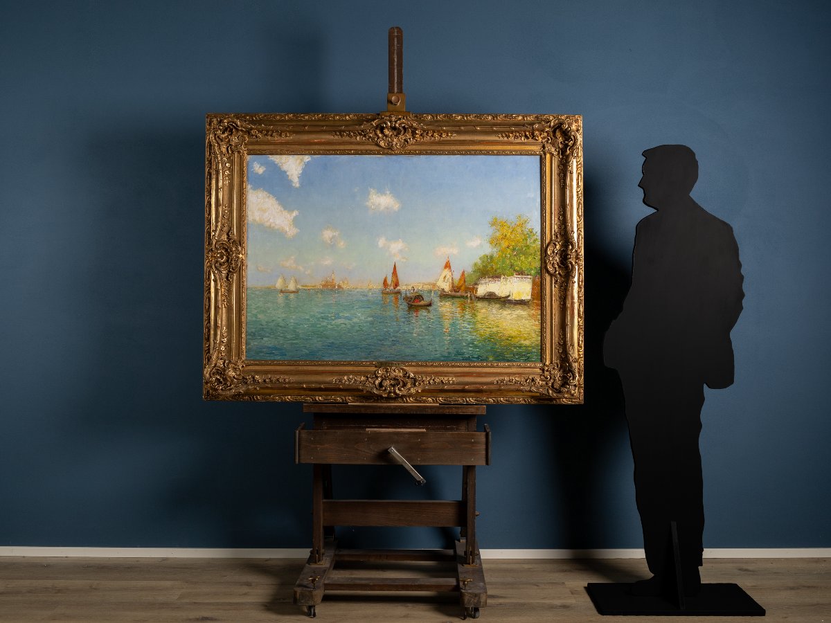 Albert Ferdinand Duprat (1882–1974), View Of The Venetian Lagoon, Oil On Canvas-photo-2