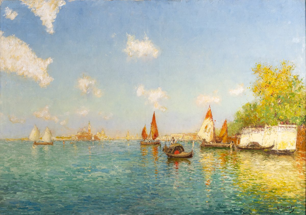 Albert Ferdinand Duprat (1882–1974), View Of The Venetian Lagoon, Oil On Canvas-photo-3