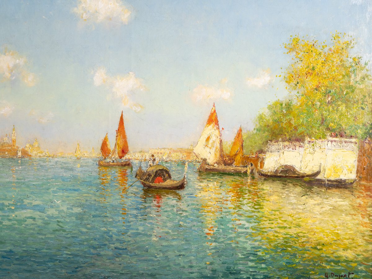 Albert Ferdinand Duprat (1882–1974), View Of The Venetian Lagoon, Oil On Canvas-photo-2