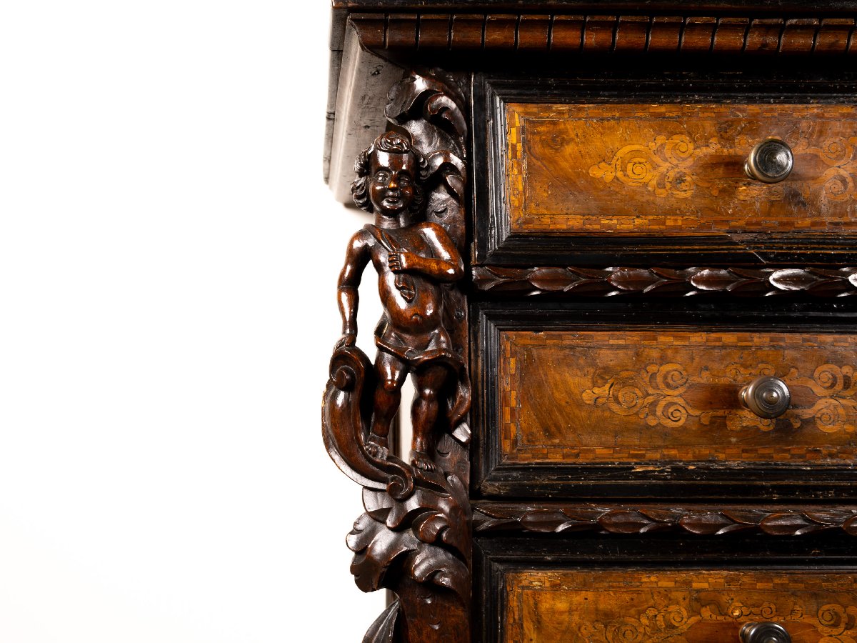 Bergamo Chest Of Drawers With Four Drawers And Winged Caryatids, Early 17th Century-photo-3