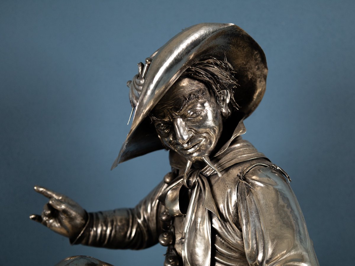 Sculpture en argent de 800 représentant un personnage flamand avec des escargots, XIX-XX siècle-photo-4