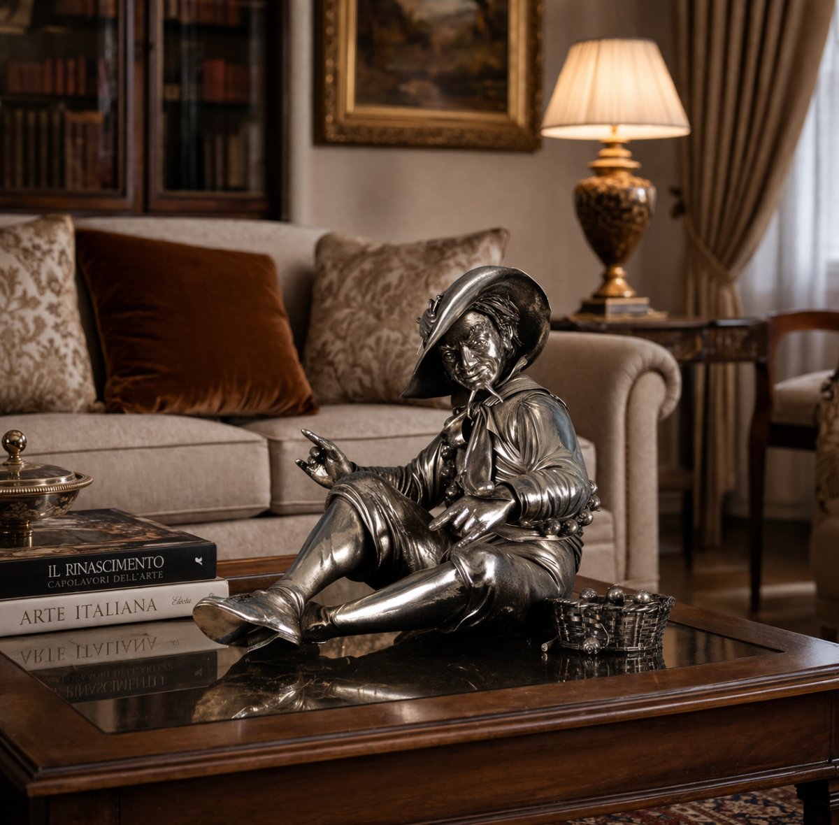 Sculpture en argent de 800 représentant un personnage flamand avec des escargots, XIX-XX siècle-photo-1