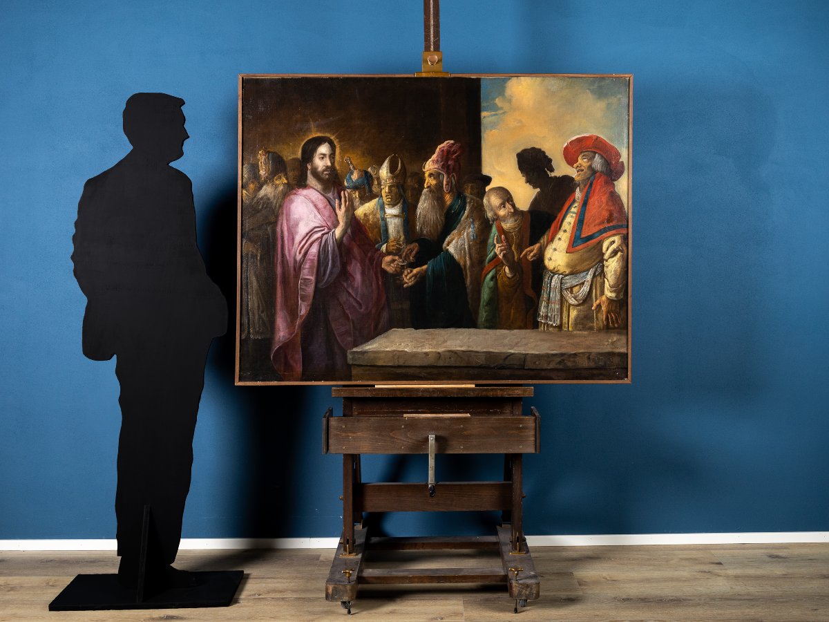 The Tribute To Caesar, Signed On The Parapet Hb F. (fecit), Upper Veneto 17th Century-photo-2