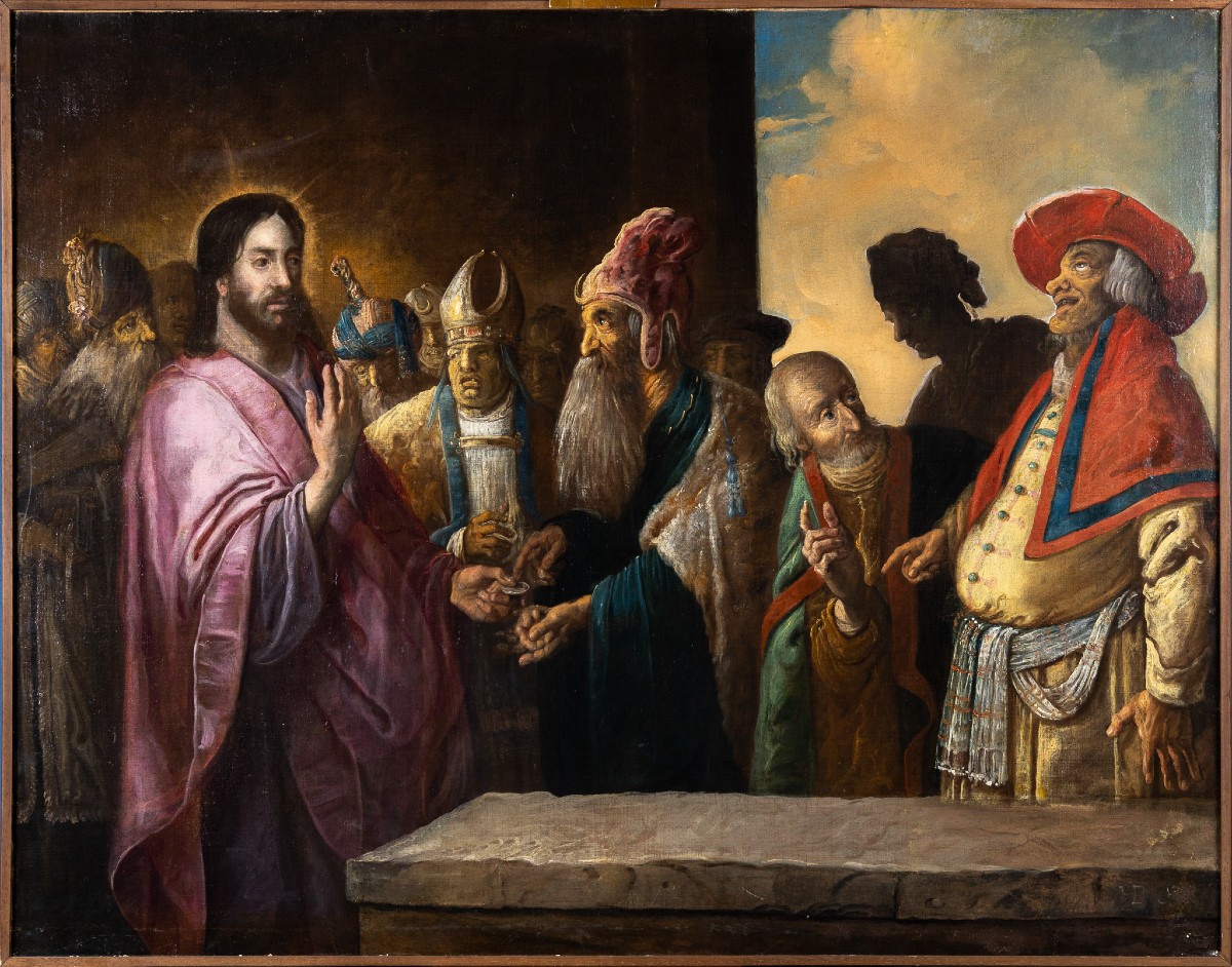 The Tribute To Caesar, Signed On The Parapet Hb F. (fecit), Upper Veneto 17th Century