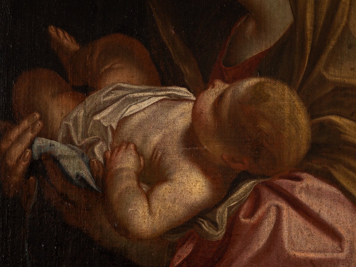 Madonna And Child, Oil On Canvas, Workshop Of Carlo Maratta, Rome, Late 17th Century-photo-1