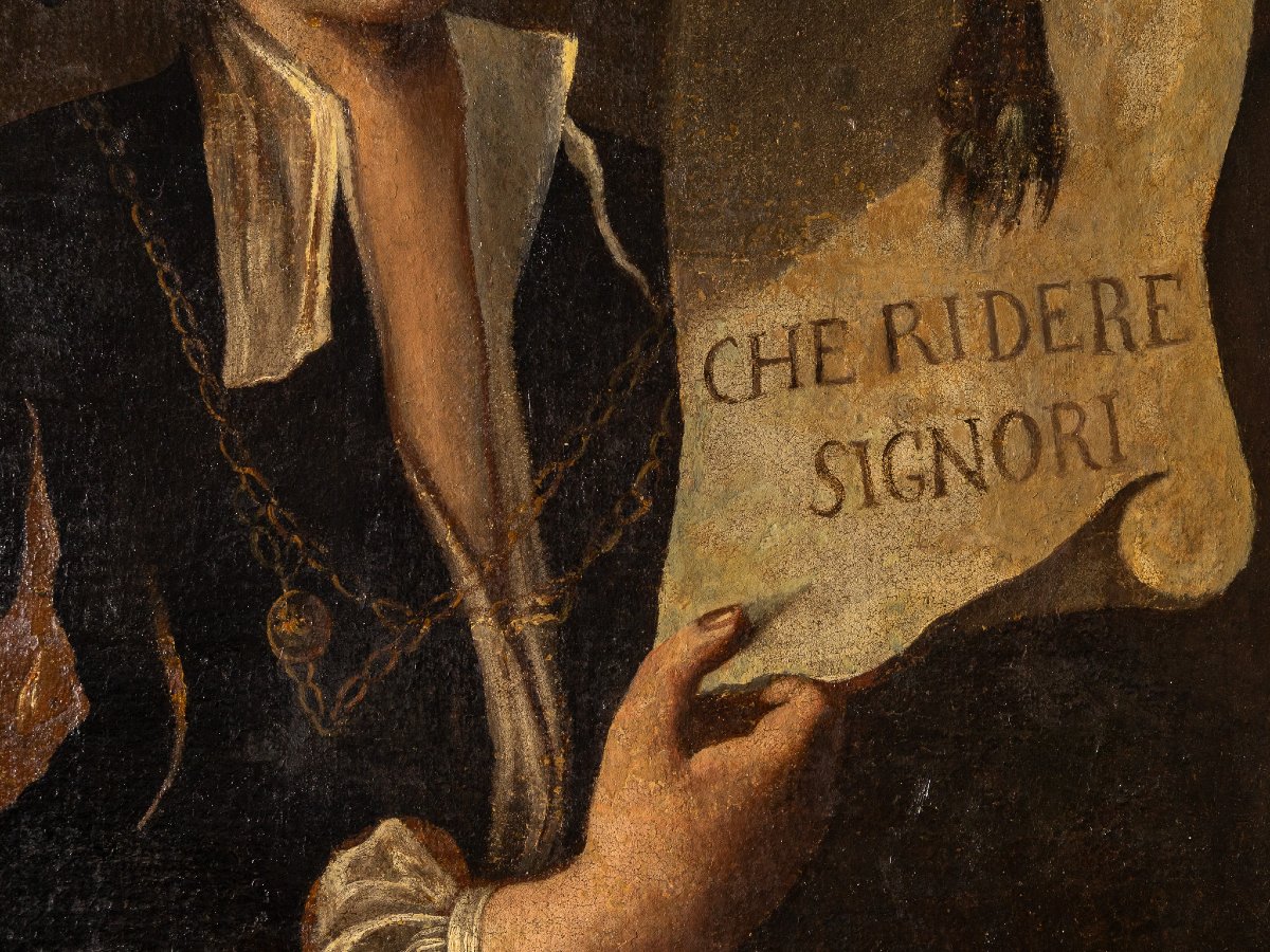 Young Rogue With A Scroll Reading “what A Laugh, Gentlemen,” Oil On Canvas, 18th Century-photo-2