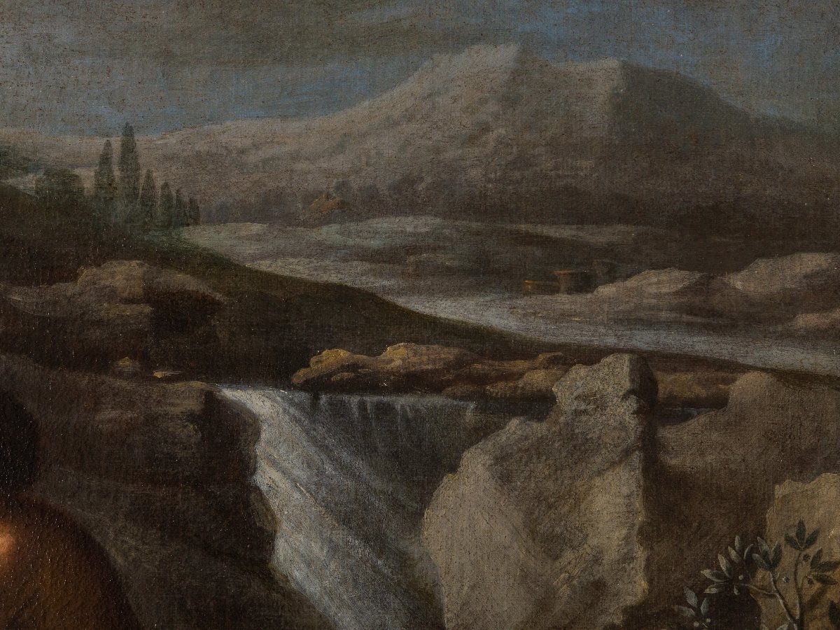 Agostino Carracci Attributed, Landscape With Nymphs And Satyrs, Oil On Canvas 16th Century-photo-3