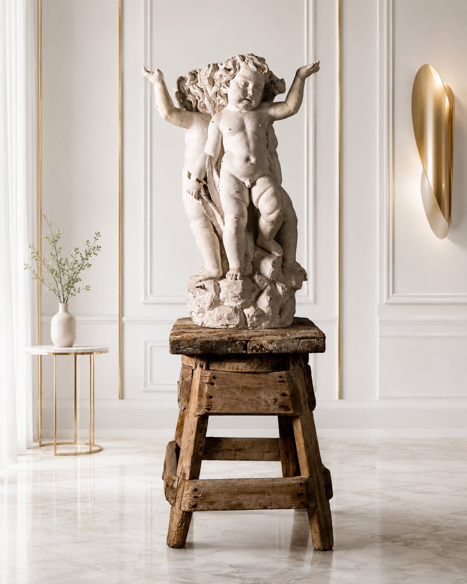 Important modèle de sculpture en plâtre représentant trois putti, Italie, XIXe siècle-photo-2