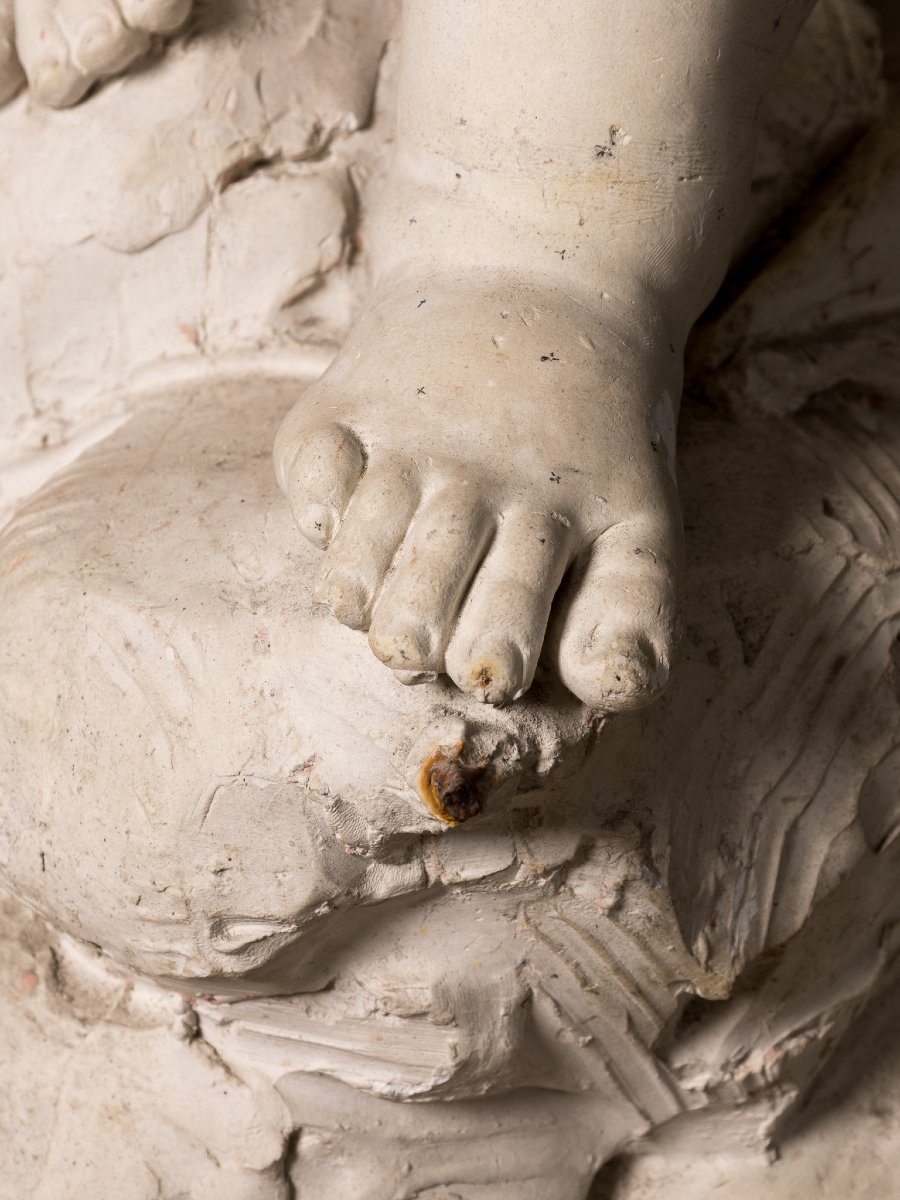 Important Plaster Sculptural Model Featuring Three Cherubs Holding A Basin, Italy, 19th Century-photo-3