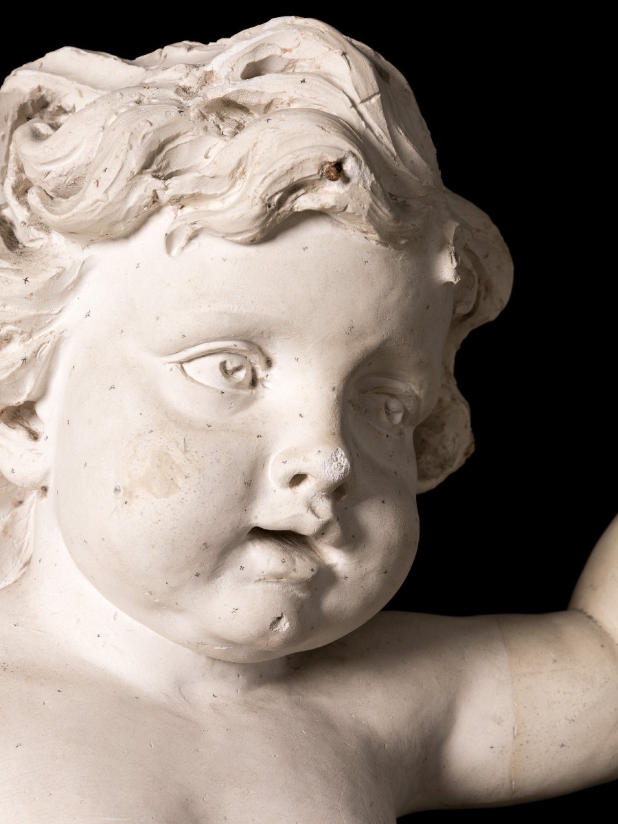 Important Plaster Sculptural Model Featuring Three Cherubs Holding A Basin, Italy, 19th Century-photo-5