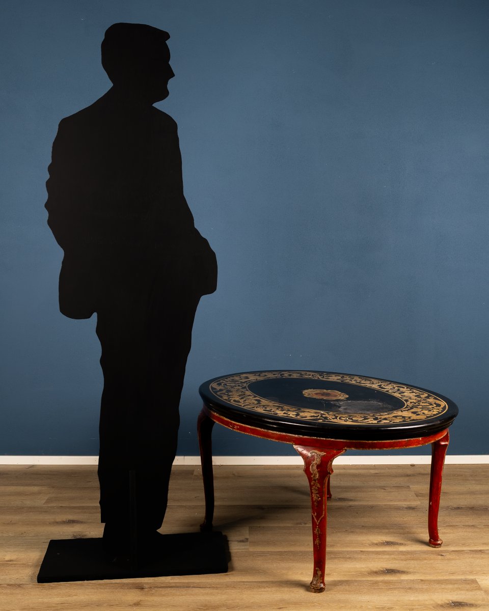 Élégante table basse en bois laqué rouge et scagliola, Italie, début du XIXe siècle-photo-2