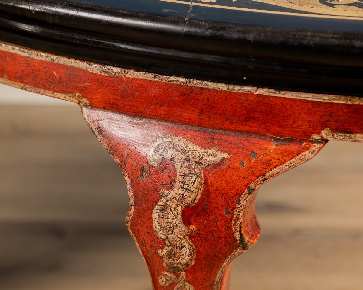 Élégante table basse en bois laqué rouge et scagliola, Italie, début du XIXe siècle-photo-4