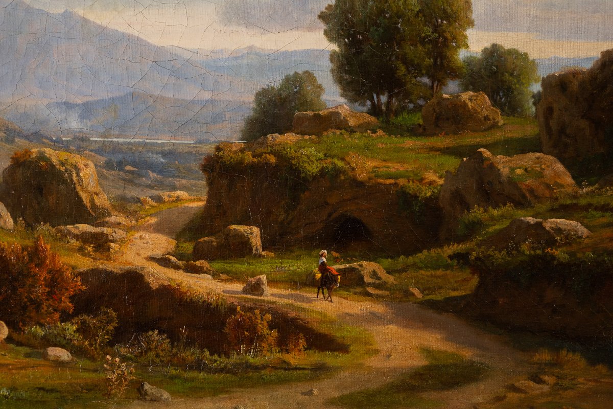 Landscape Of The Roman Countryside, Signed And Dated Ettore Cumbo Borgia, Oil On Canvas, 19th Century-photo-2