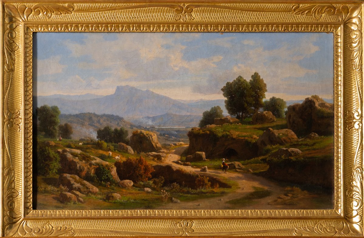 Landscape Of The Roman Countryside, Signed And Dated Ettore Cumbo Borgia, Oil On Canvas, 19th Century