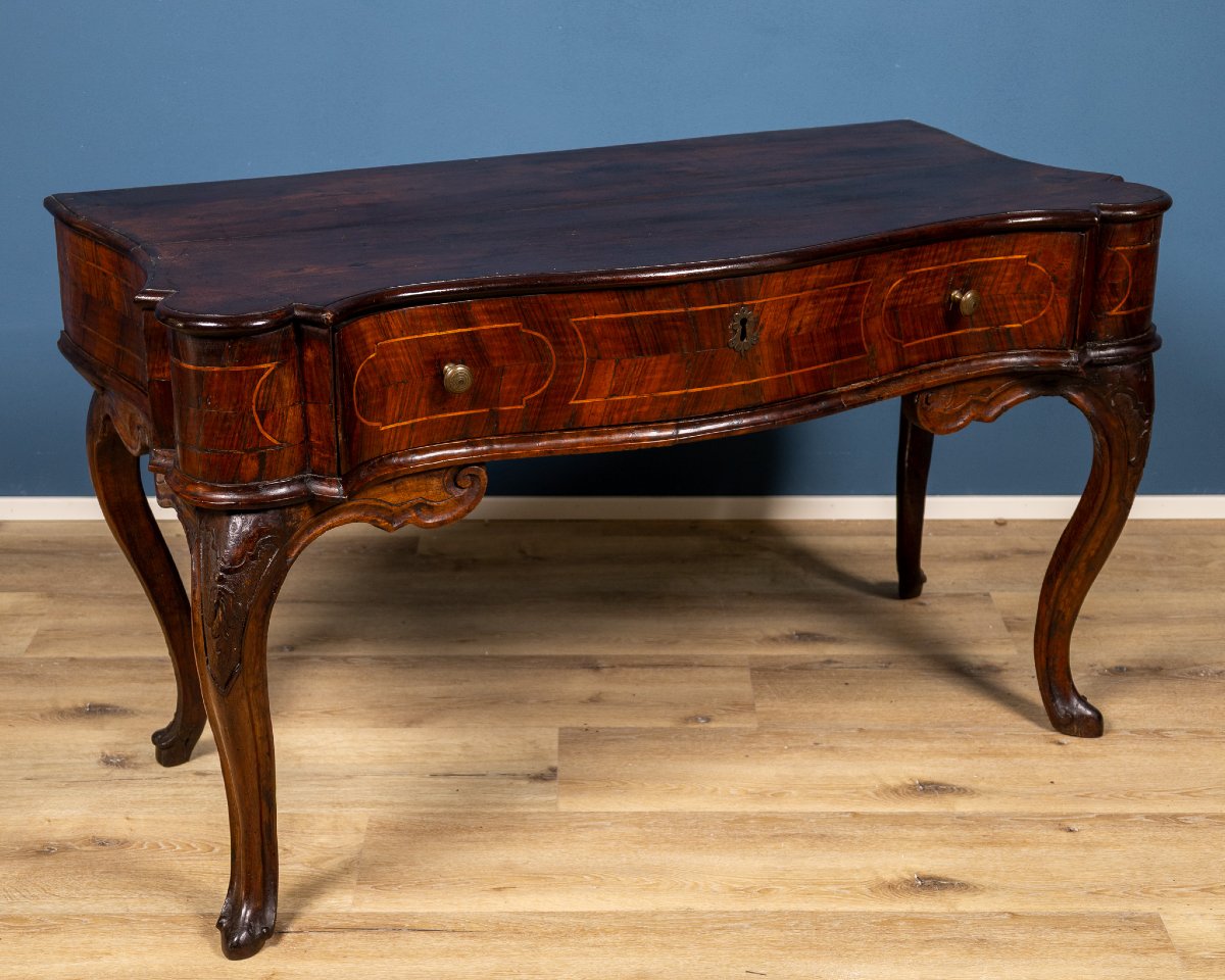 Emilian-ferrarese Consolle Table In Walnut Burl, Italy, 18th Century-photo-2
