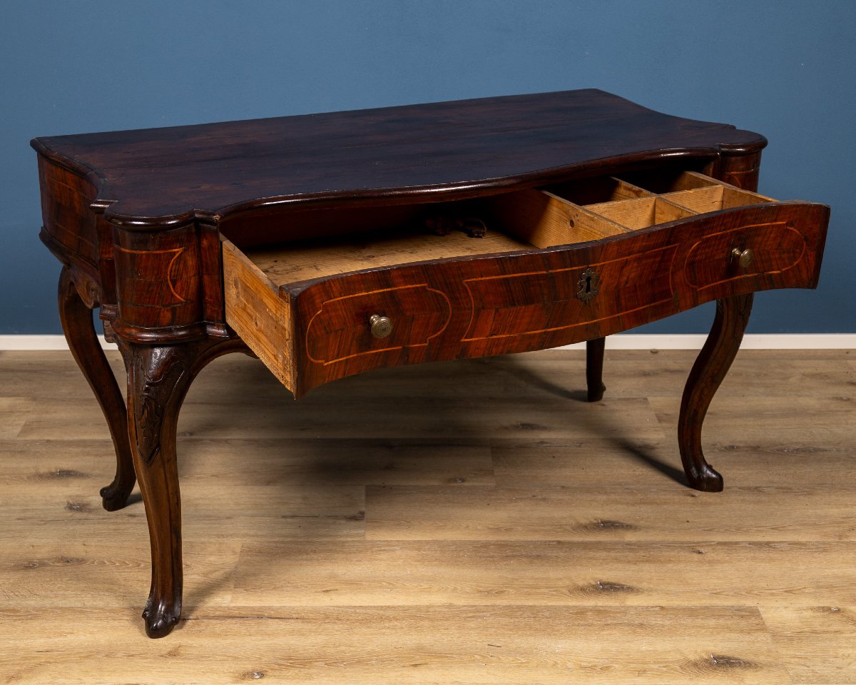 Emilian-ferrarese Consolle Table In Walnut Burl, Italy, 18th Century-photo-3