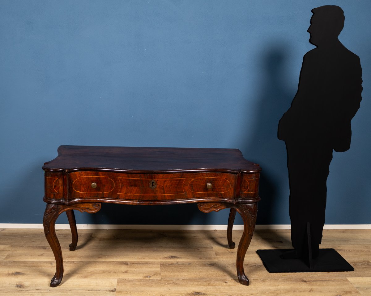 Emilian-ferrarese Consolle Table In Walnut Burl, Italy, 18th Century-photo-4