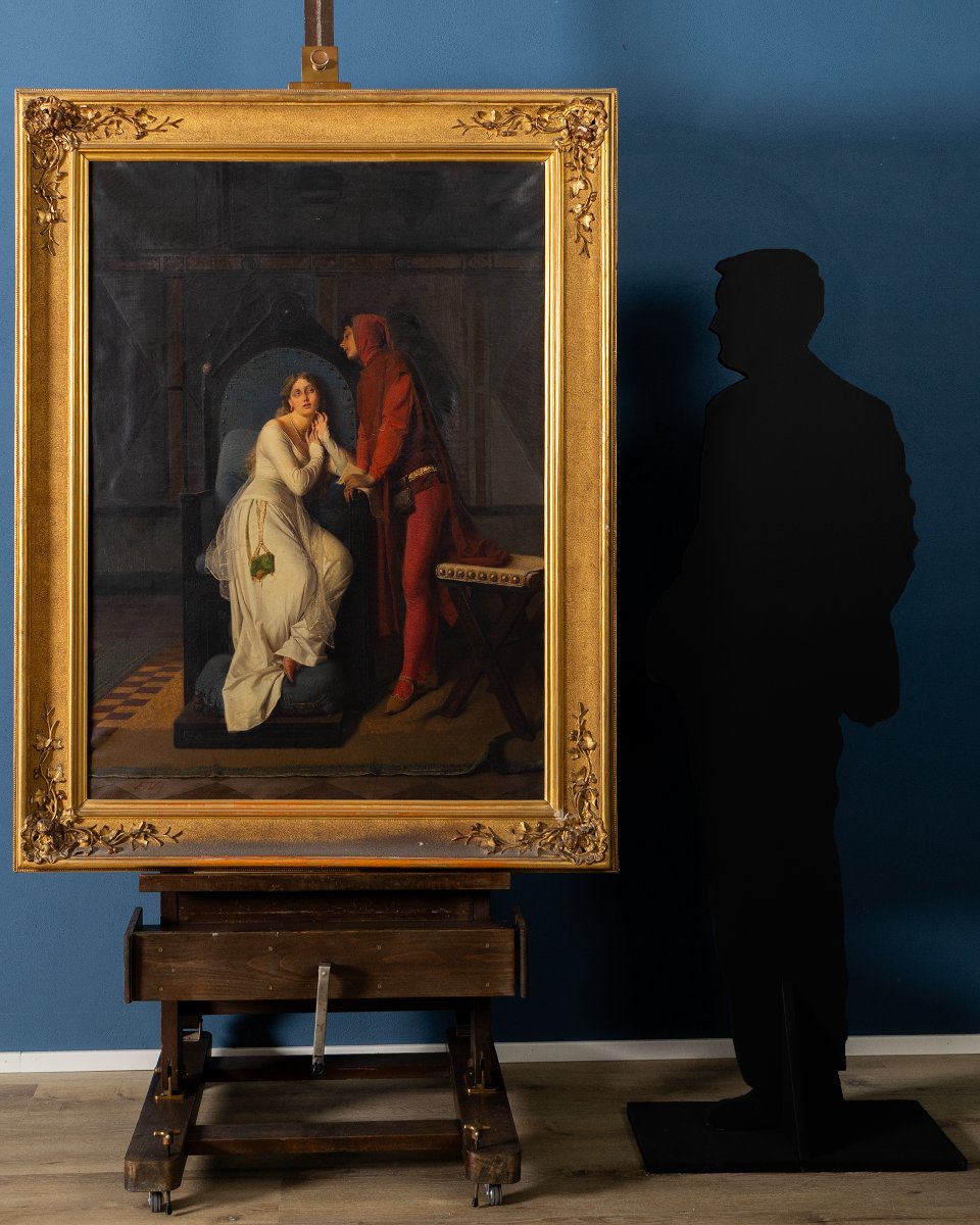 F. Valaperta, Ghismunda And Guiscardo, From Boccaccio's Decameron, Oil On Canvas, Signed F.v-photo-3