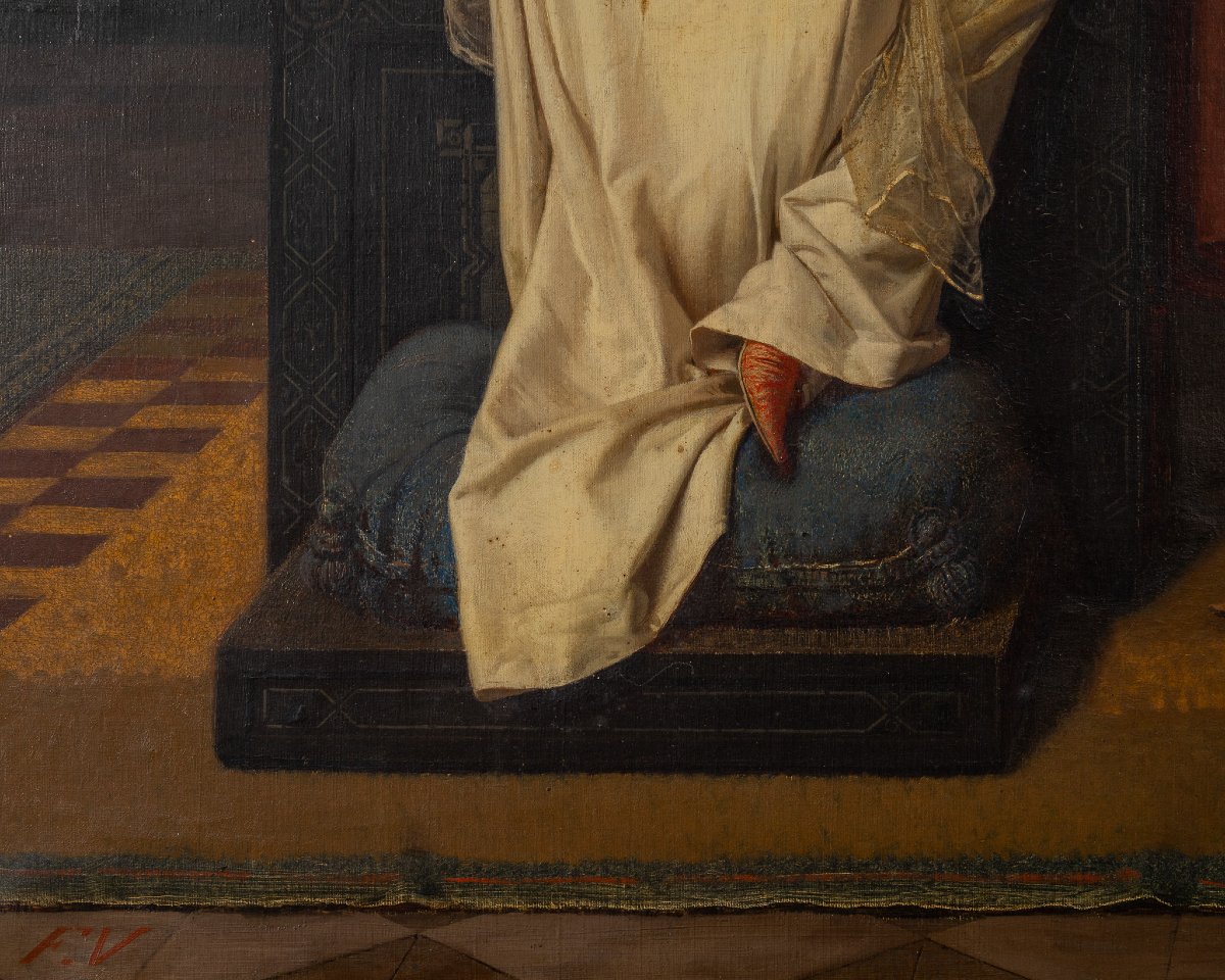 F. Valaperta, Ghismunda And Guiscardo, From Boccaccio's Decameron, Oil On Canvas, Signed F.v-photo-1