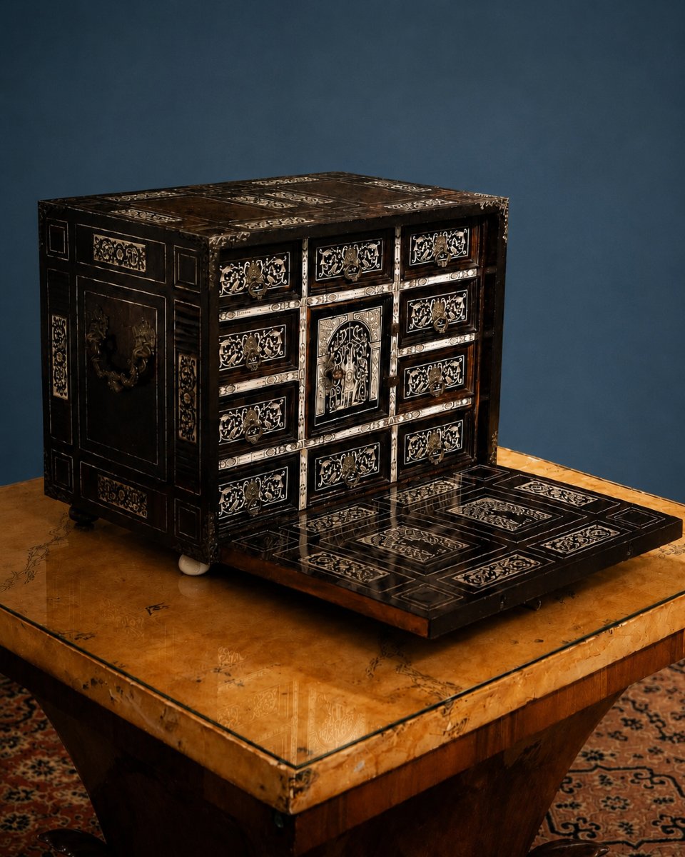 Important cabinet monétaire lombard en ébène et ivoire, époque Louis XIV, XVIIIe siècle