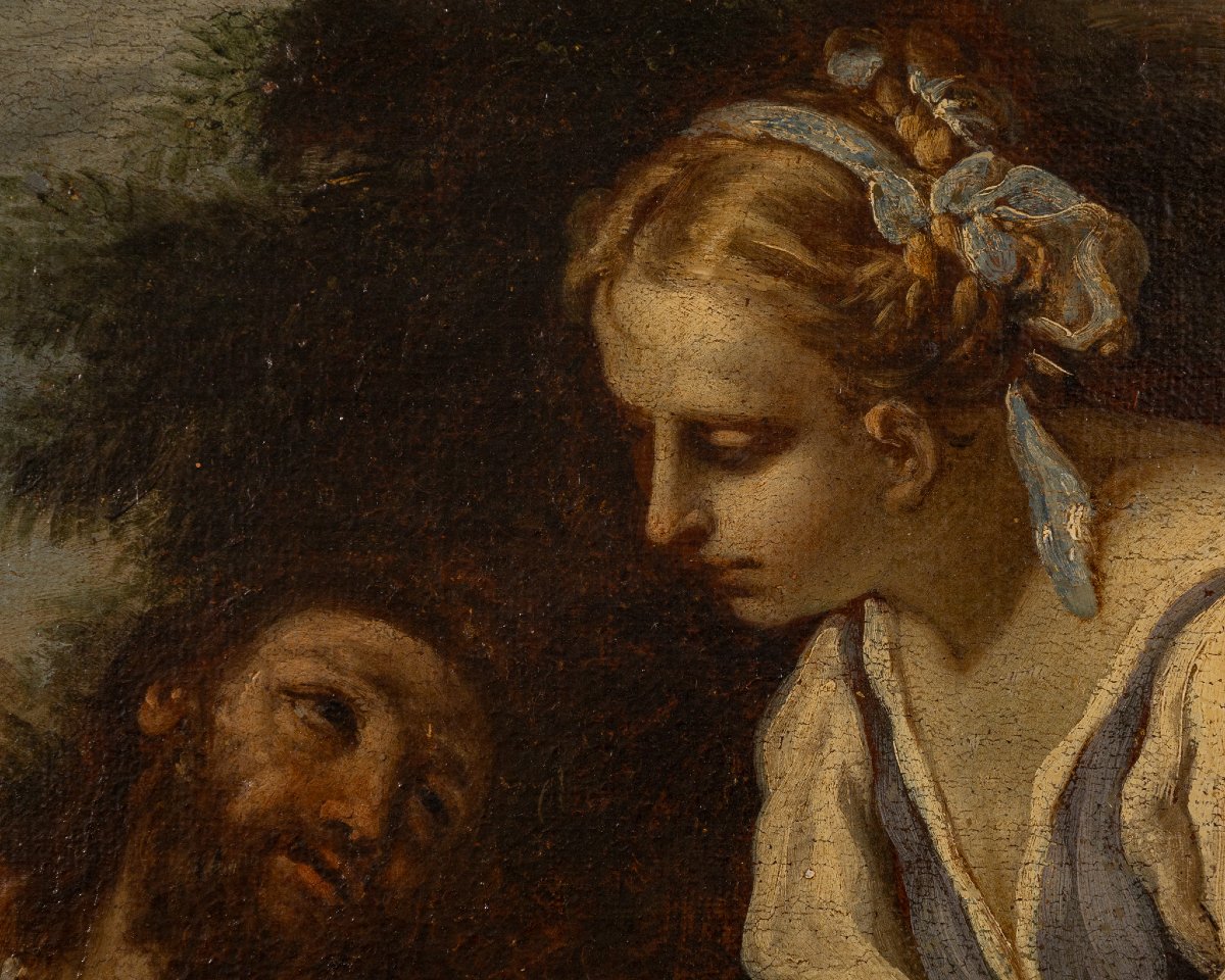 17th-century Bolognese School, Christ And The Samaritan Woman At The Well, Oil On Canvas-photo-1