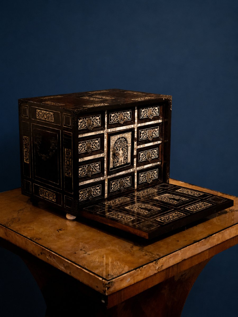 Important cabinet monétaire lombard en ébène et ivoire, époque Louis XIV, XVIIIe siècle