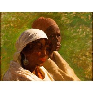 Portrait de deux figures féminines africaines, Cesare Biseo (Rome 1843 - Rome 1909)