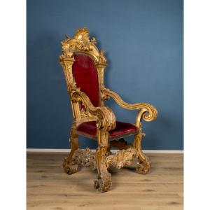 Trône Napolitain En Bois Doré, époque Louis XIV, Italie, XVIIe Siècle