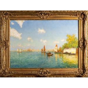 Albert Ferdinand Duprat (1882–1974), View Of The Venetian Lagoon, Oil On Canvas