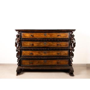 Bergamo Chest Of Drawers With Four Drawers And Winged Caryatids, Early 17th Century