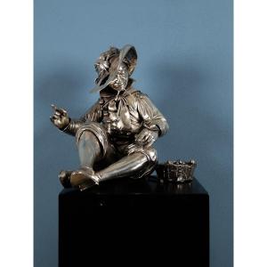 Sculpture en argent de 800 représentant un personnage flamand avec des escargots, XIX-XX siècle