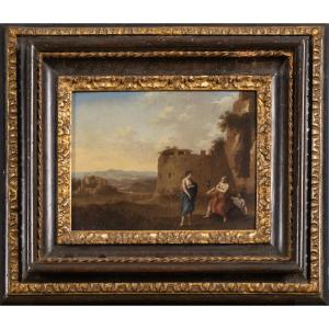 Van Poelenburgh, Paysage de la campagne romaine avec personnages et ruines, XVIIe siècle