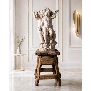 Important Plaster Sculptural Model Featuring Three Cherubs Holding A Basin, Italy, 19th Century