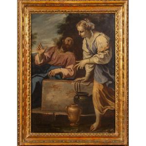 École bolonaise du XVIIe siècle, Le Christ et la Samaritaine au puits, huile sur toile