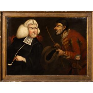 Tim Bobbin (1708–1786)? English Caricature Depicting A Judge And A Beggar, 18th Century