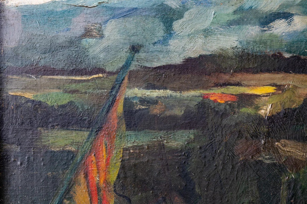 Paysage Impressionniste Intéressant - Cadre En Argent Doré De Haute Qualité-photo-3