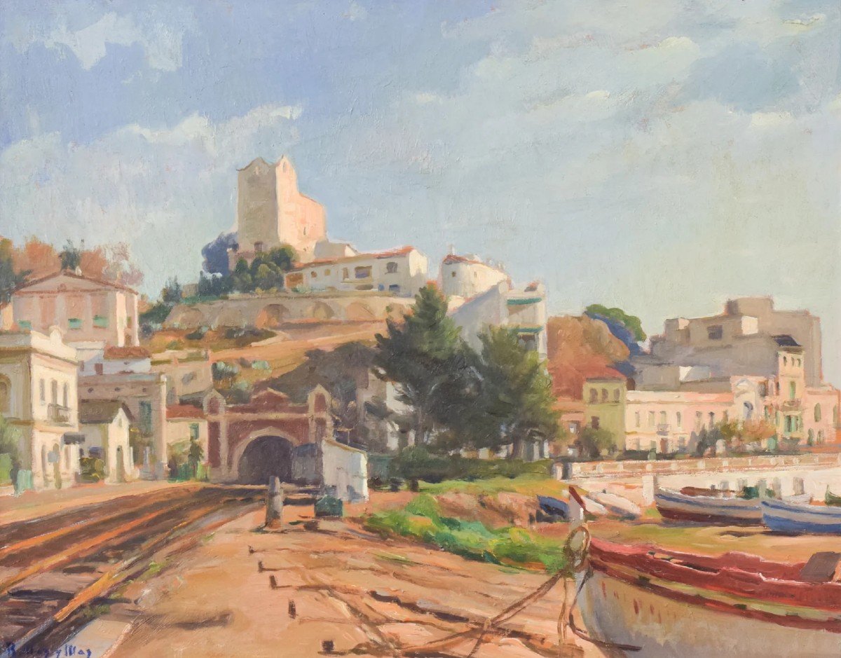 Ramón Mas I Mas - Paysage Postimpressionniste Avec Bateaux