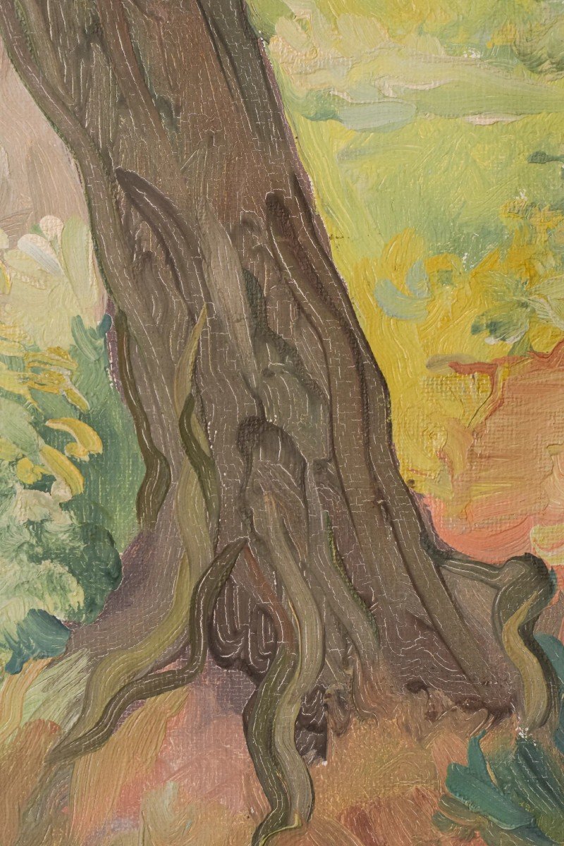 Impressionniste - Paysage Boisé Avec Fleurs-photo-2