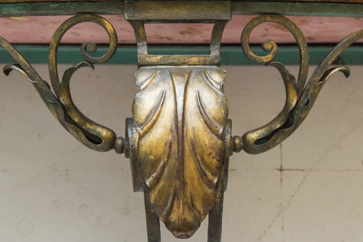 Console En Marbre Antique Et Fer Patiné Vert-de-gris-photo-1